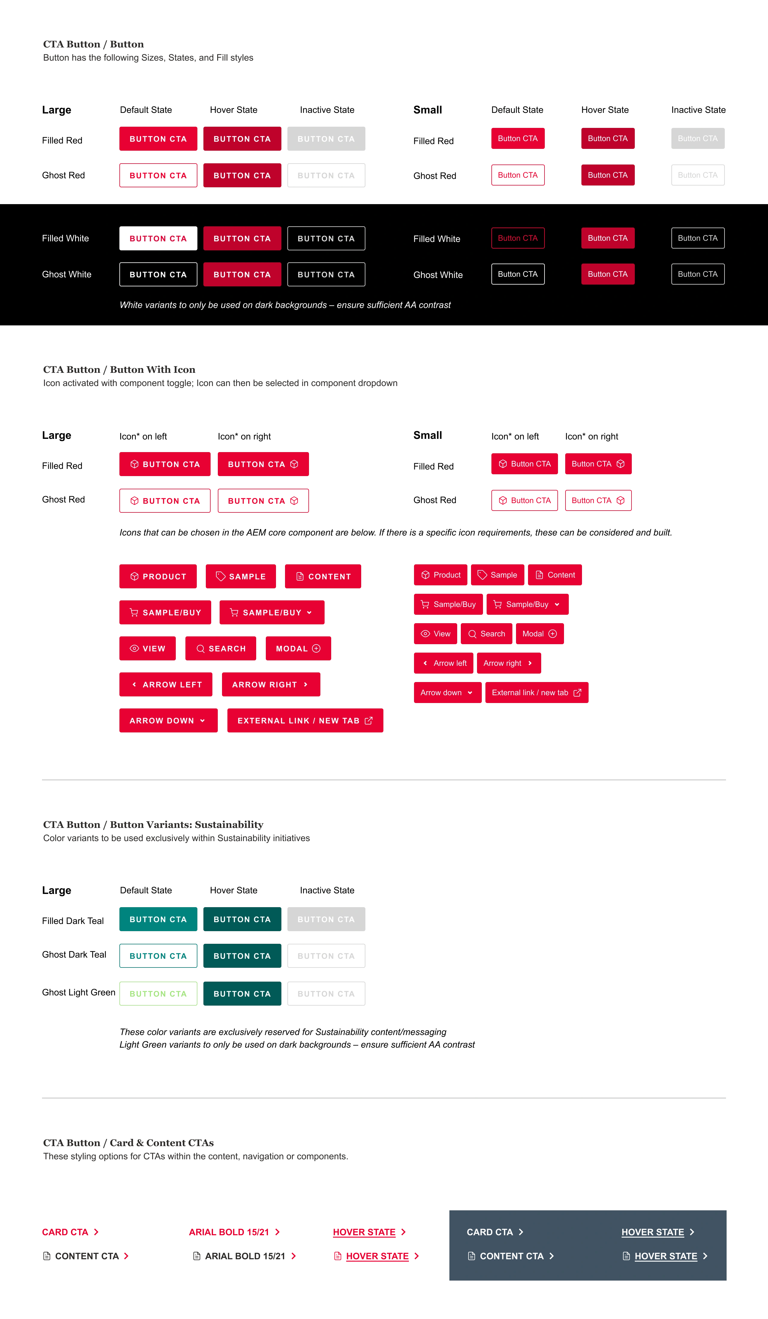 collection of the finalized design system buttons and button variants